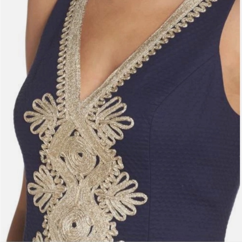 Lilly Pulitzer Junie Shift Mini Dress Navy & Gold Lace Sleeveless Womens Size 0 - Picture 4 of 7
